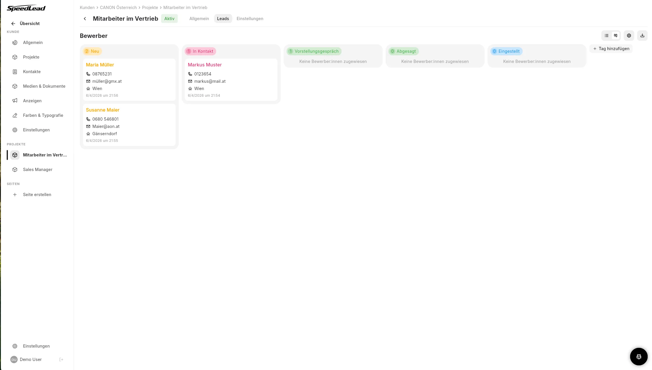 Leadverwaltung in SpeedLead